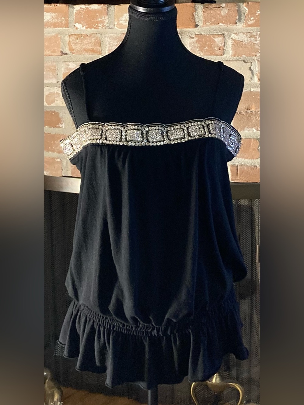 Xhilaration Black Top with Sequin Neckline Detail
